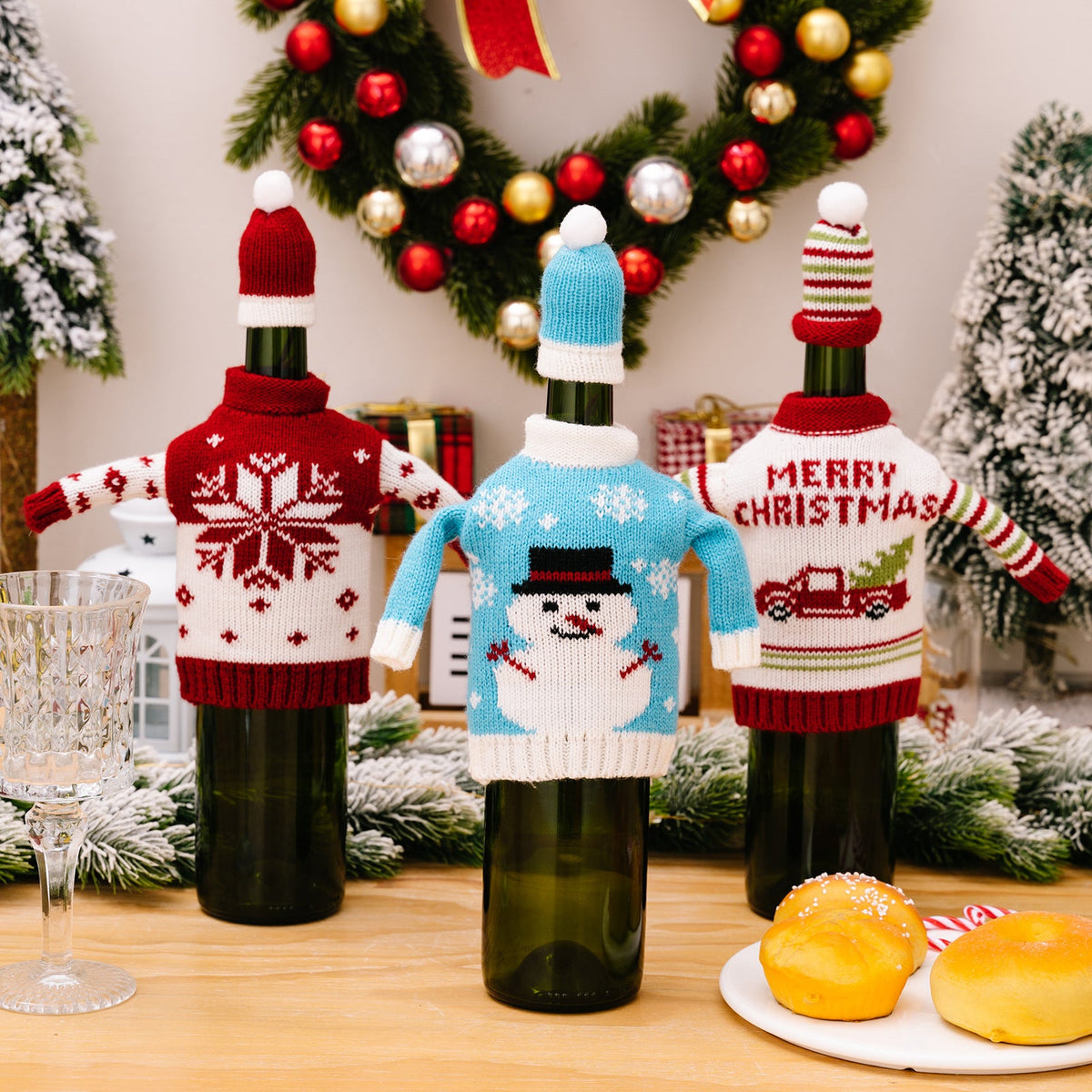 Christmas Wine Bottle Cover for Festive Table Decor