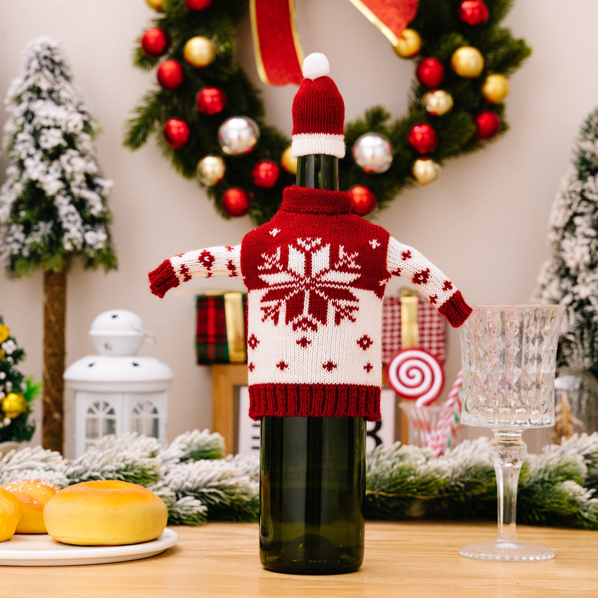 Christmas Wine Bottle Cover for Festive Table Decor