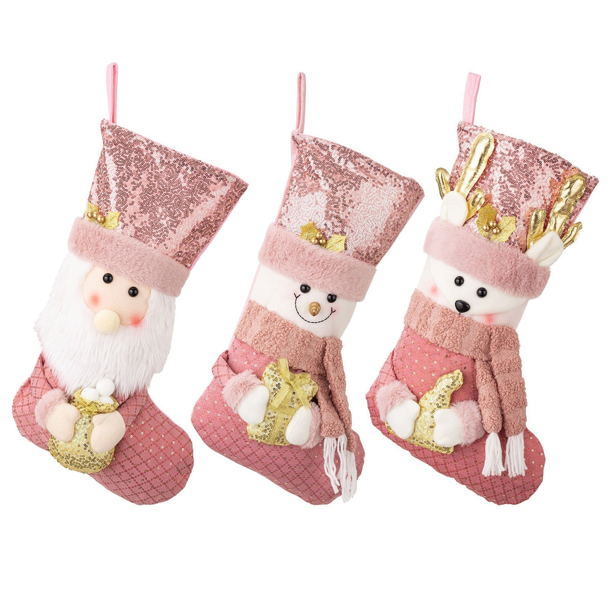 Pink Sequin Christmas Stockings for Festive Mantels