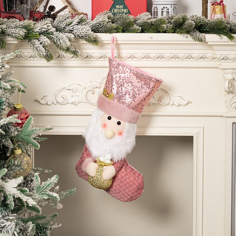 Pink Sequin Christmas Stockings for Festive Mantels
