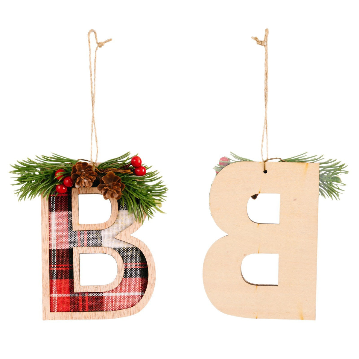 Plaid Letter Christmas Ornament - Rustic Wood Tree Decor