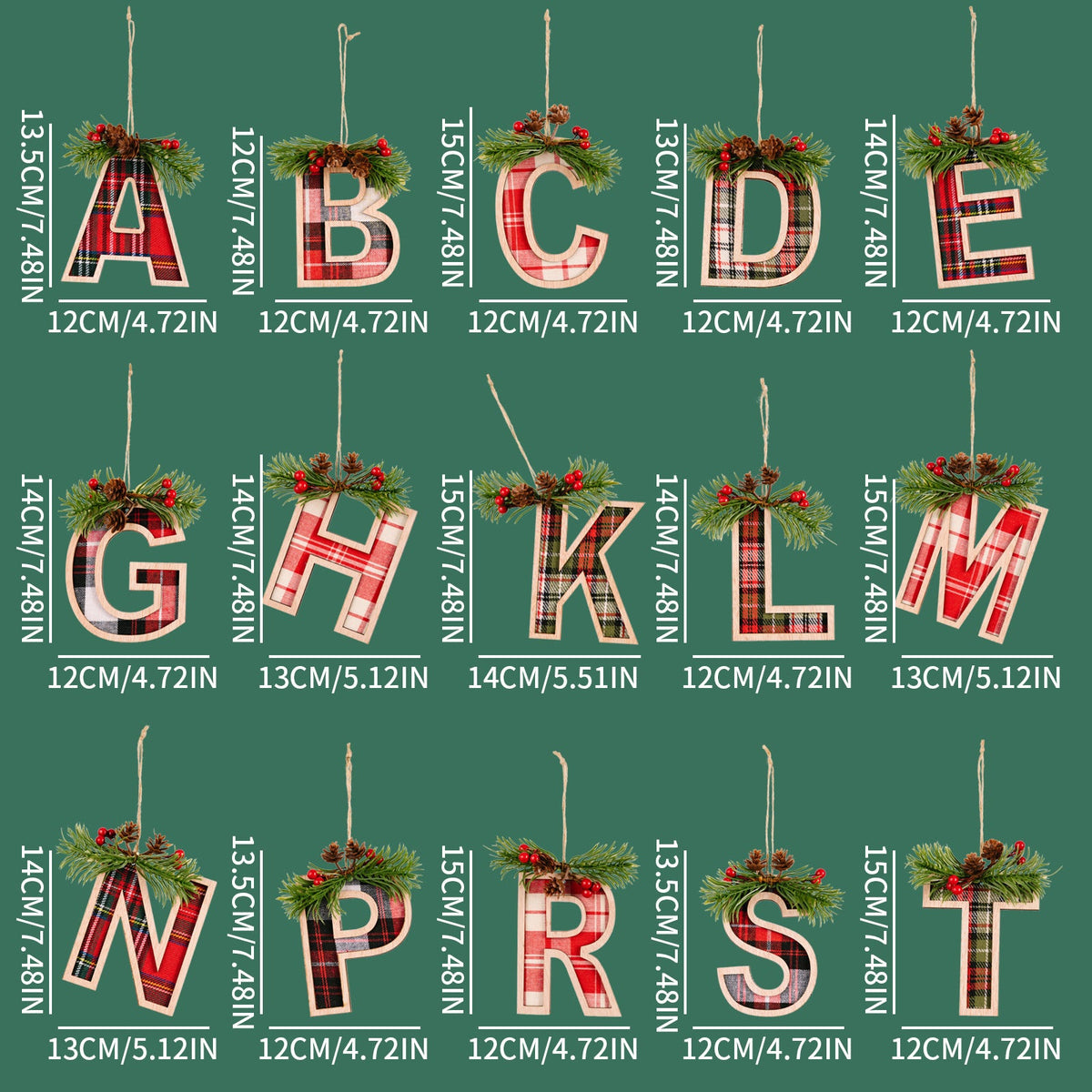 Plaid Letter Christmas Ornament - Rustic Wood Tree Decor