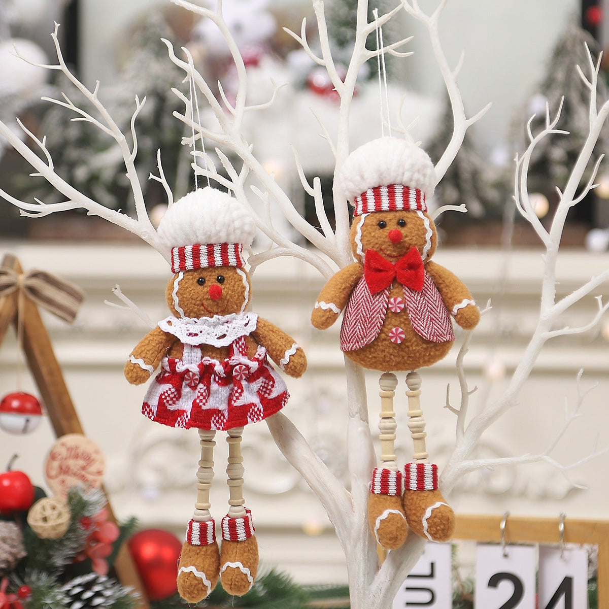 Gingerbread Couple Hanging Dolls for Christmas Charm