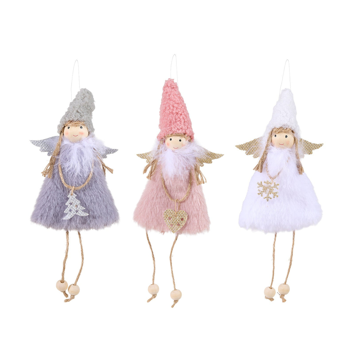 Christmas Angel Ornaments Set of 3 Pastel Tree Decor