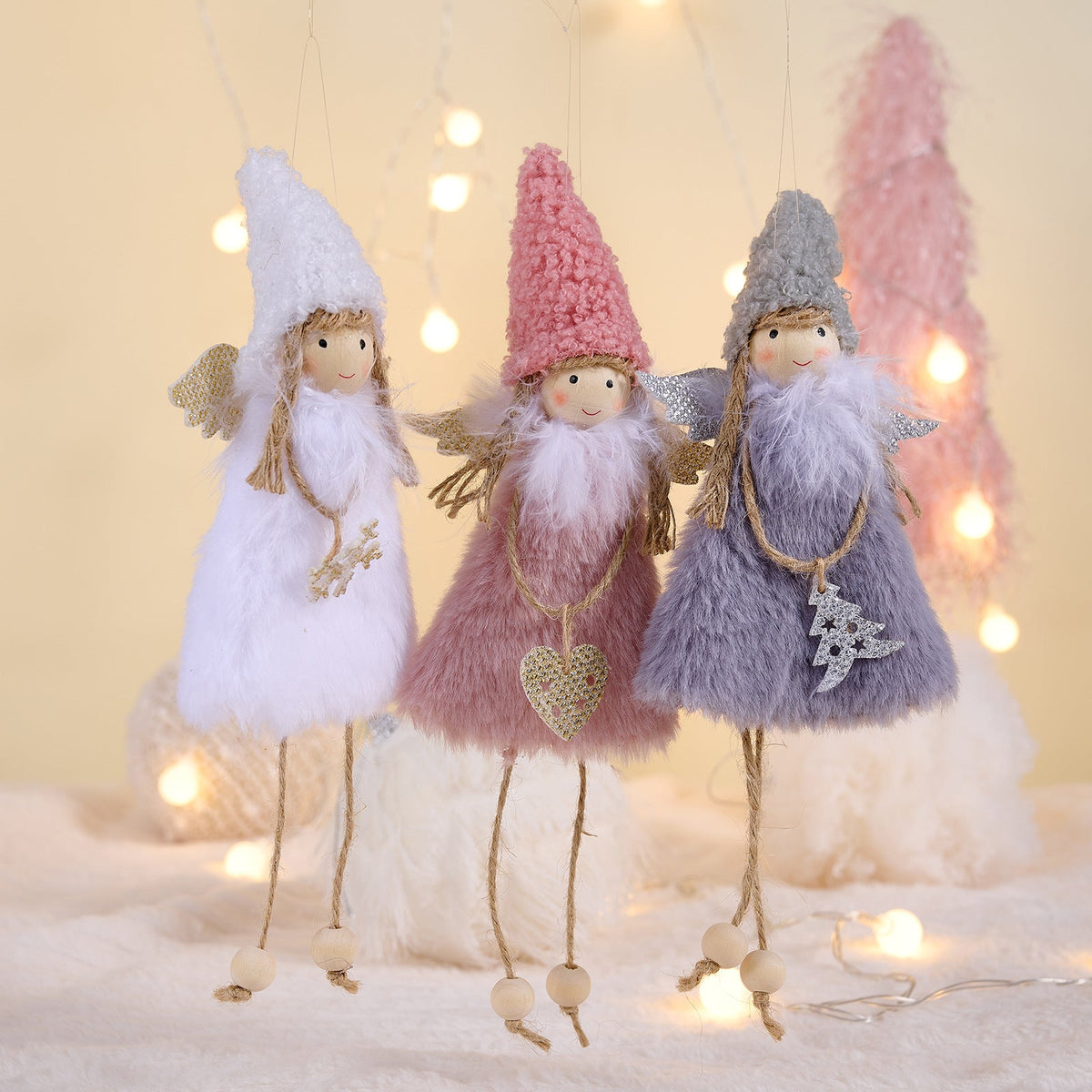 Christmas Angel Ornaments Set of 3 Pastel Tree Decor