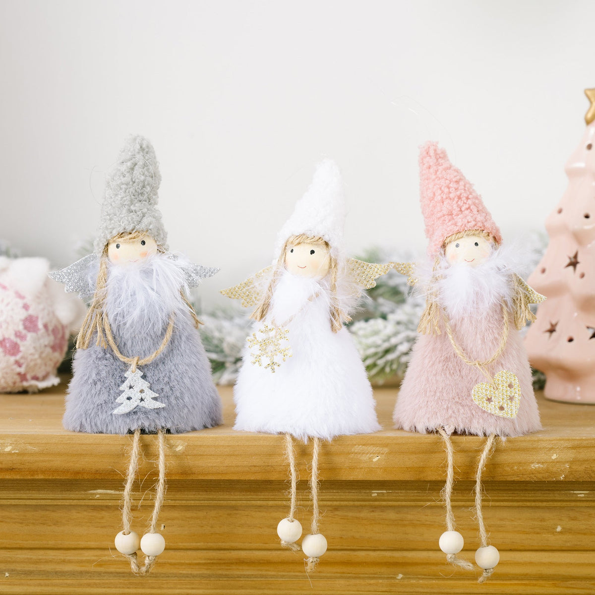 Christmas Angel Ornaments Set of 3 Pastel Tree Decor