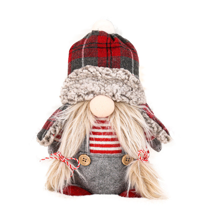 Christmas Elf Decor with Cozy Plaid Hood for Mantels