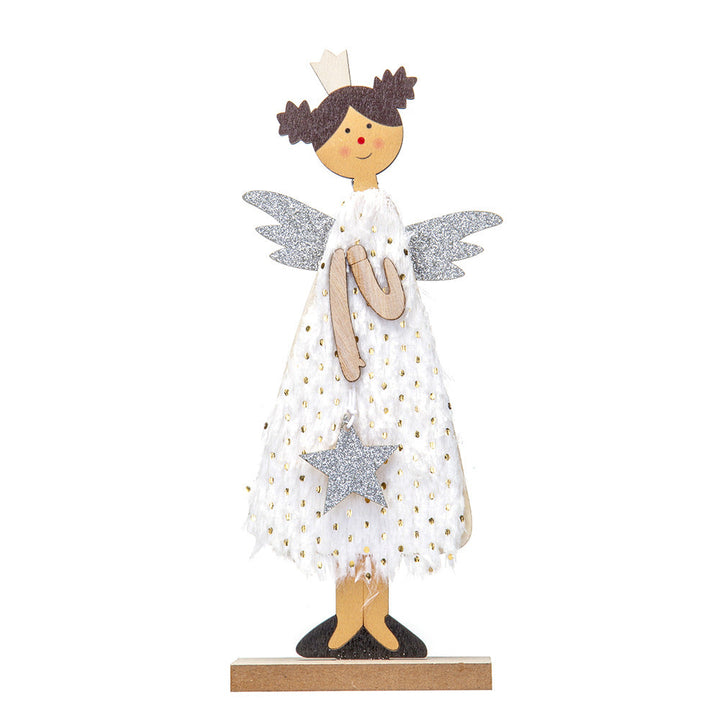 Christmas Angel Ornament with Sparkling Wooden Base
