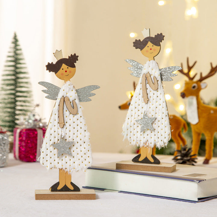 Christmas Angel Ornament with Sparkling Wooden Base