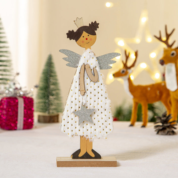 Christmas Angel Ornament with Sparkling Wooden Base