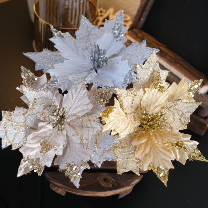 Embroidered Sequin Christmas Flowers for Elegant Decor
