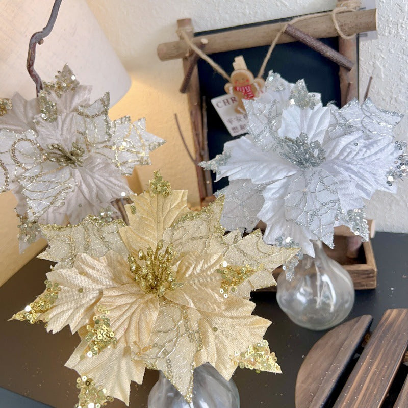 Embroidered Sequin Christmas Flowers for Elegant Decor