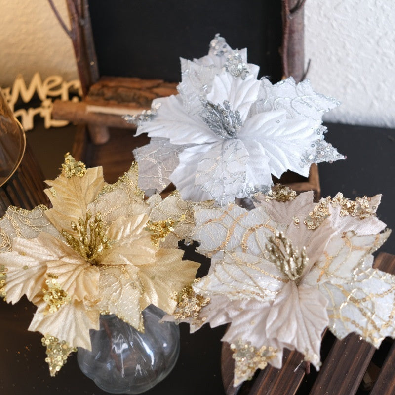 Embroidered Sequin Christmas Flowers for Elegant Decor