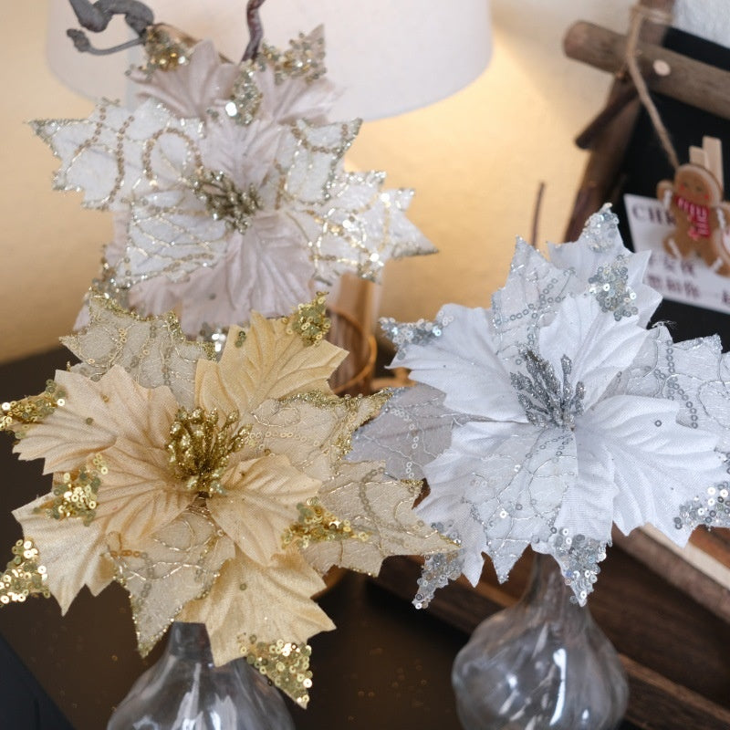 Embroidered Sequin Christmas Flowers for Elegant Decor