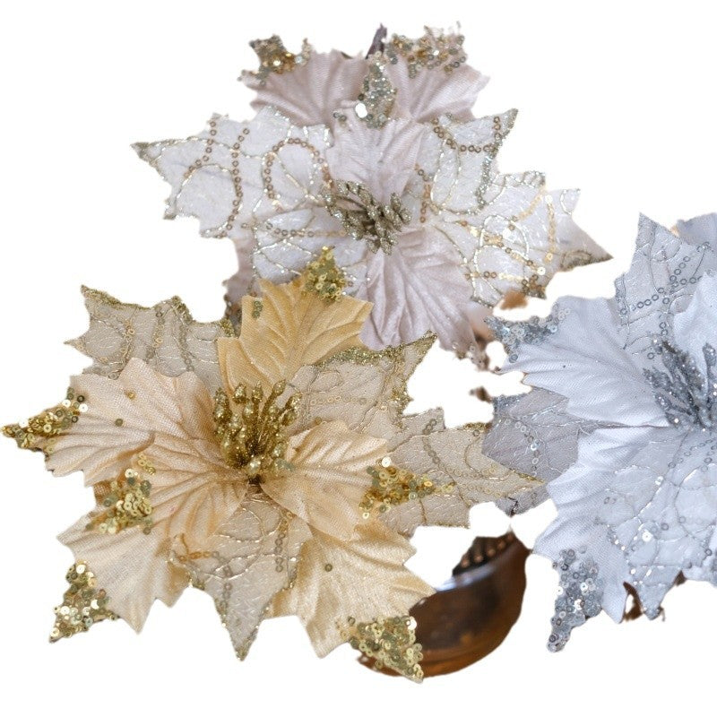 Embroidered Sequin Christmas Flowers for Elegant Decor