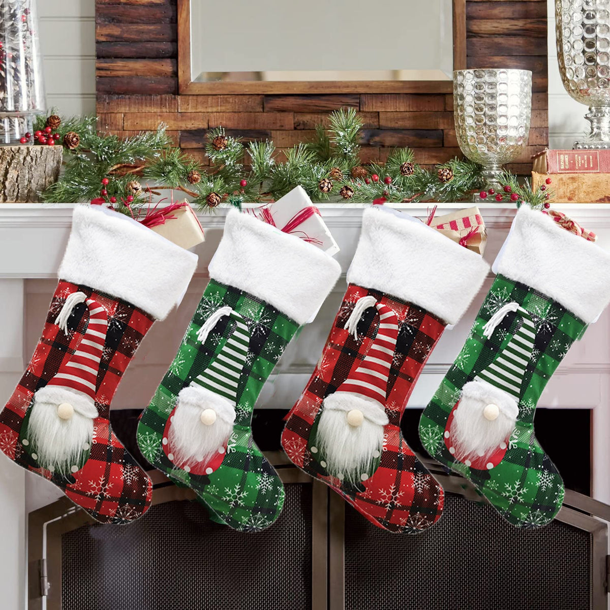 Christmas Stockings, Large Roomy 3D Gnome Mantel Decor