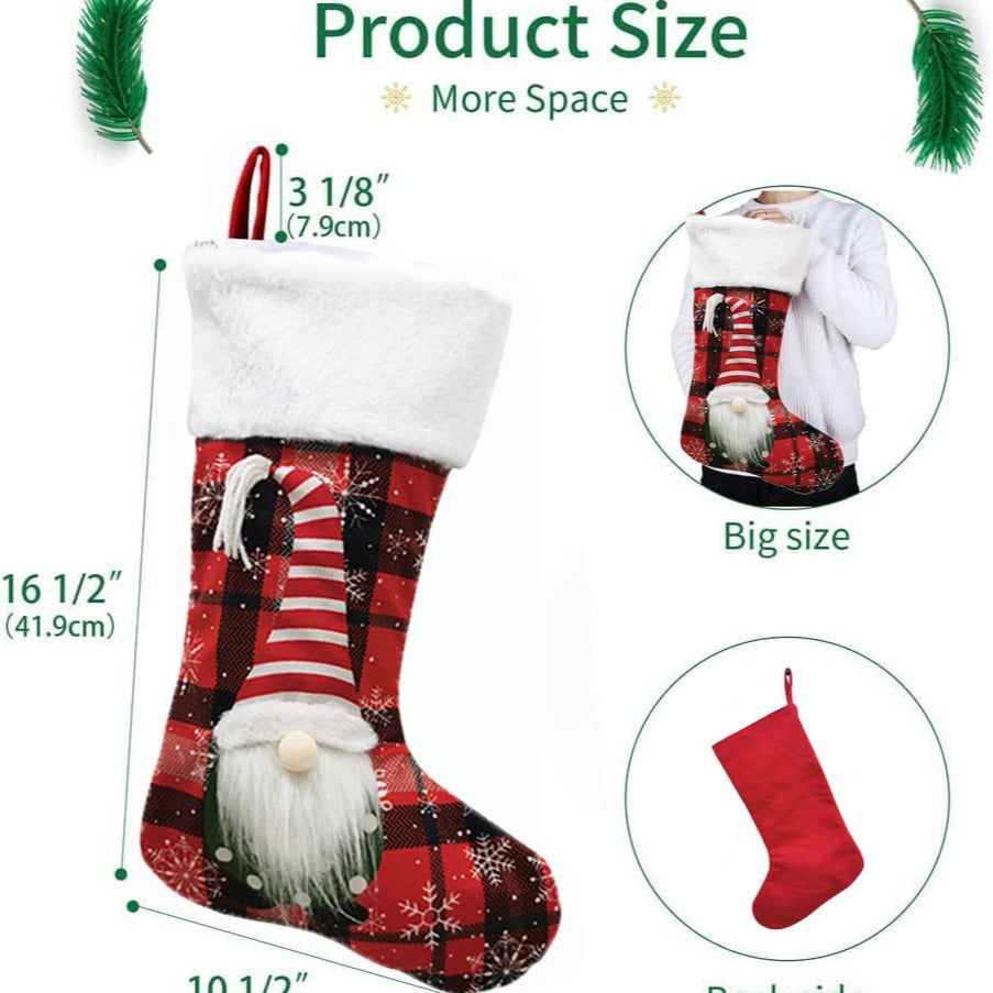 Christmas Stockings, Large Roomy 3D Gnome Mantel Decor