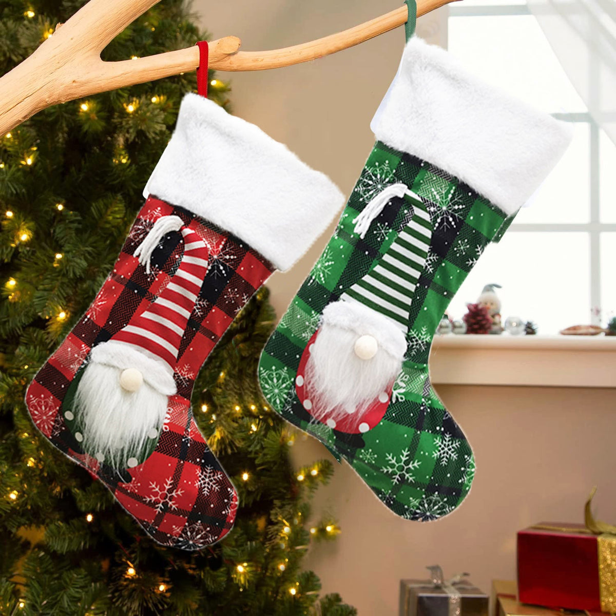 Christmas Stockings, Large Roomy 3D Gnome Mantel Decor