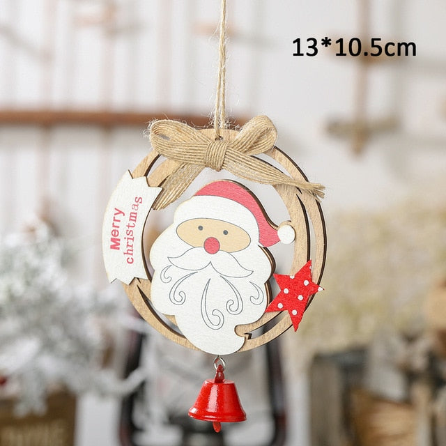 Wooden Christmas Door Wreath Ornament With Red Bell