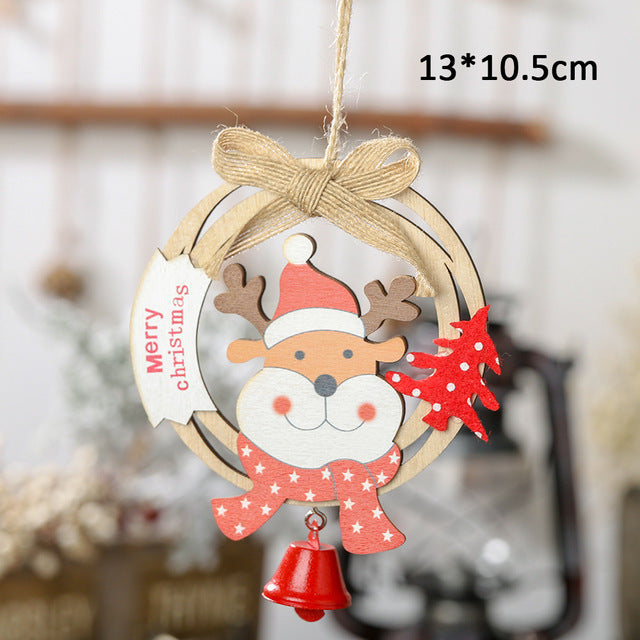 Wooden Christmas Door Wreath Ornament With Red Bell
