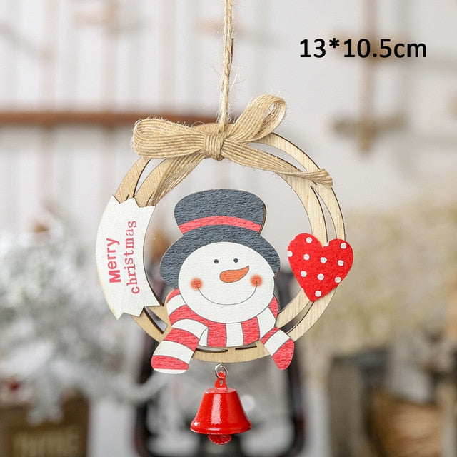 Wooden Christmas Door Wreath Ornament With Red Bell