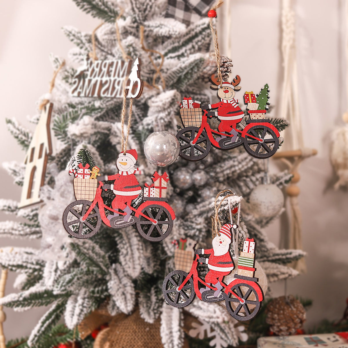 Wooden Christmas Bicycle Ornament for Rustic Cheer