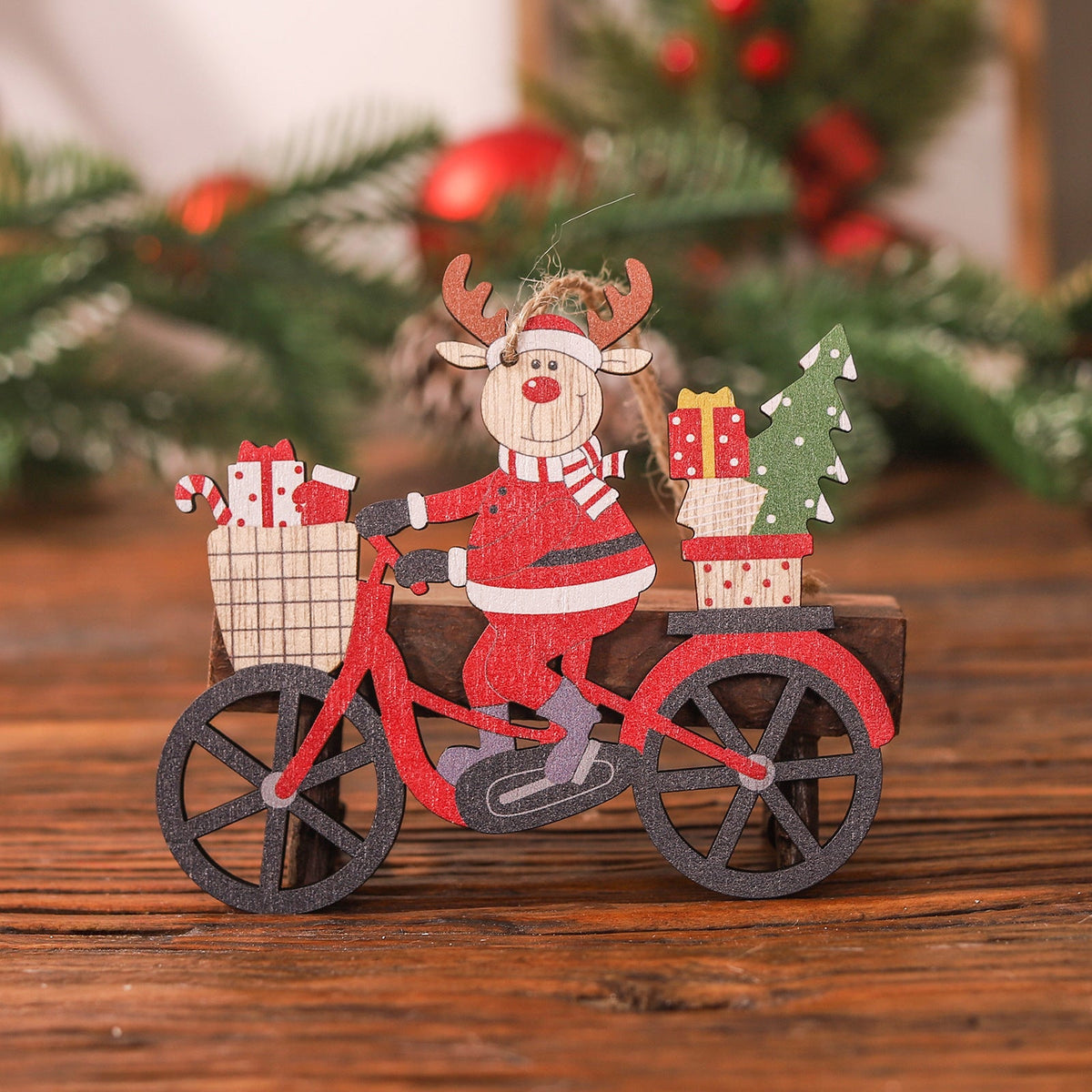 Wooden Christmas Bicycle Ornament for Rustic Cheer