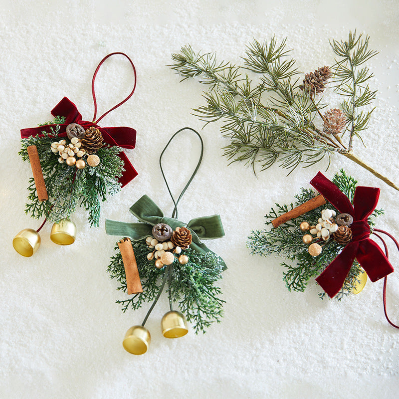 Christmas Bow Bell Ornament for Rustic Tree Decoration