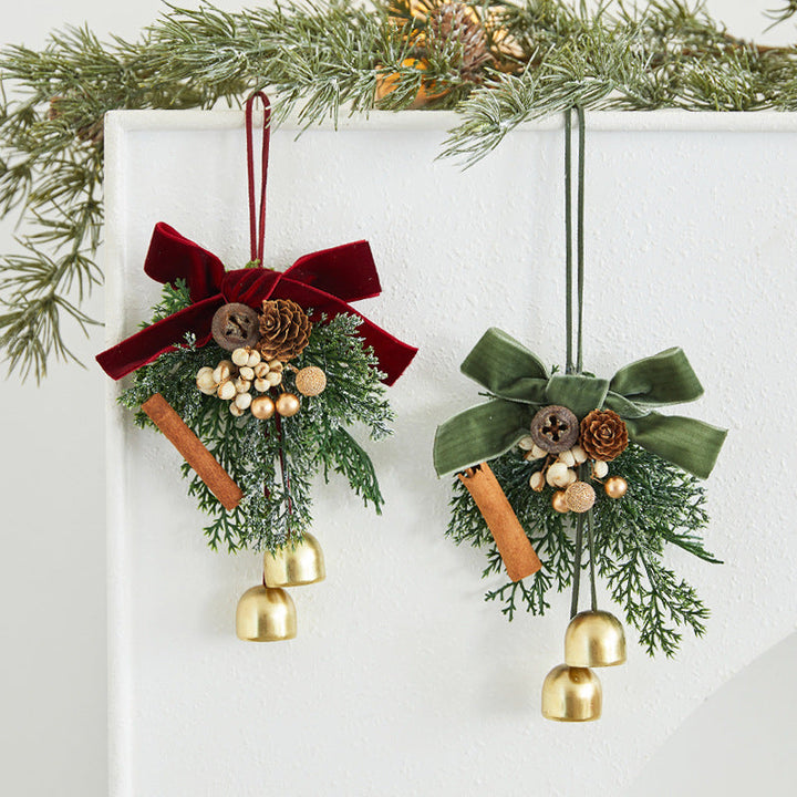 Christmas Bow Bell Ornament for Rustic Tree Decoration