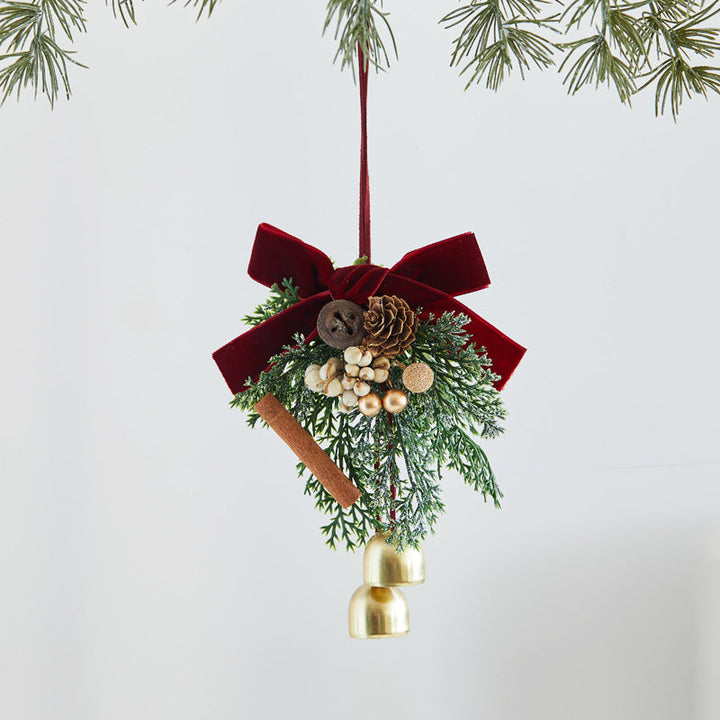 Christmas Bow Bell Ornament for Rustic Tree Decoration