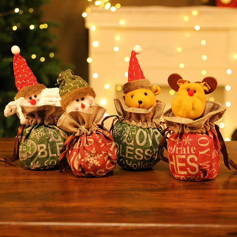 Christmas Gift Bags With Plush Snowman & Santa Decor