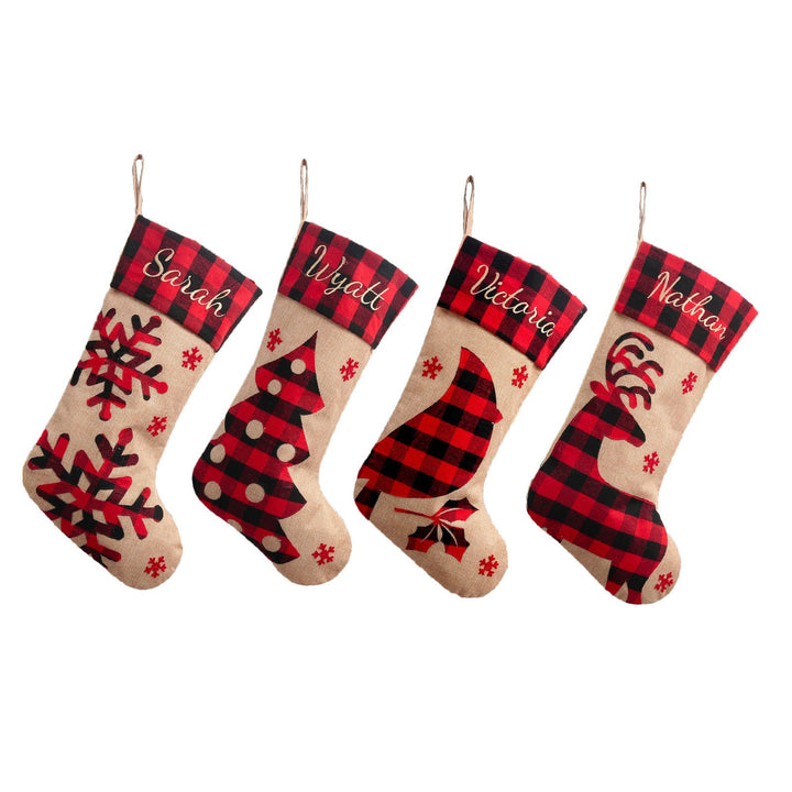 Large Christmas Stocking With Rustic Embroidered Design