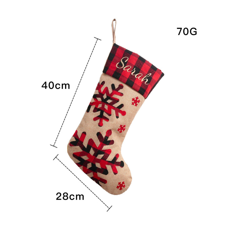 Large Christmas Stocking With Rustic Embroidered Design