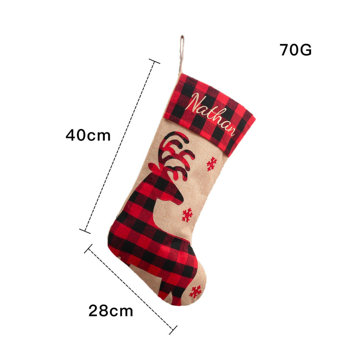 Large Christmas Stocking With Rustic Embroidered Design