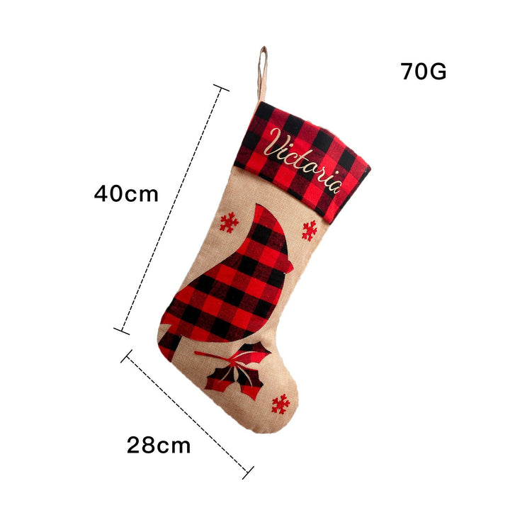 Large Christmas Stocking With Rustic Embroidered Design