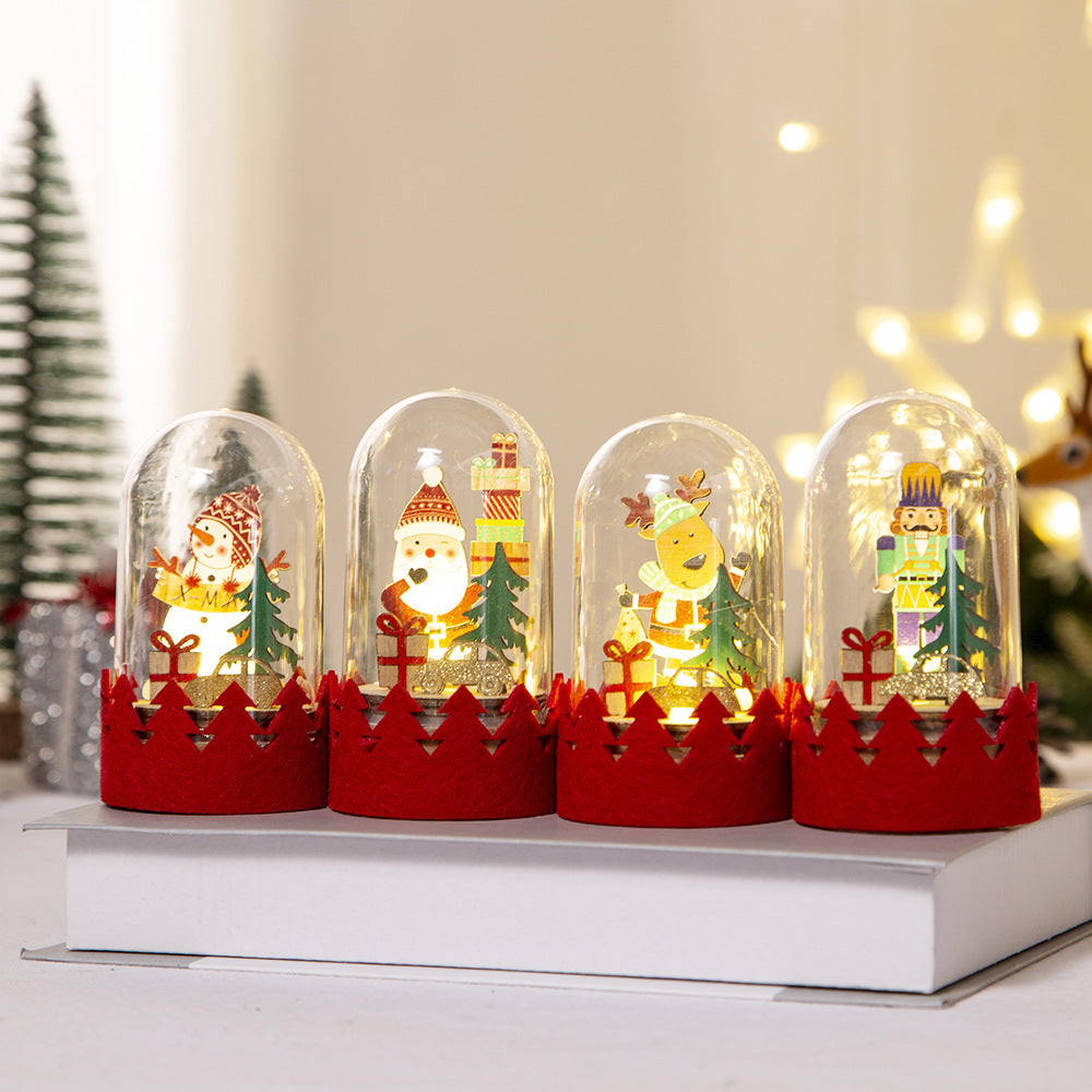 LED Wooden Santa Figurine Dome — Christmas Window Decor
