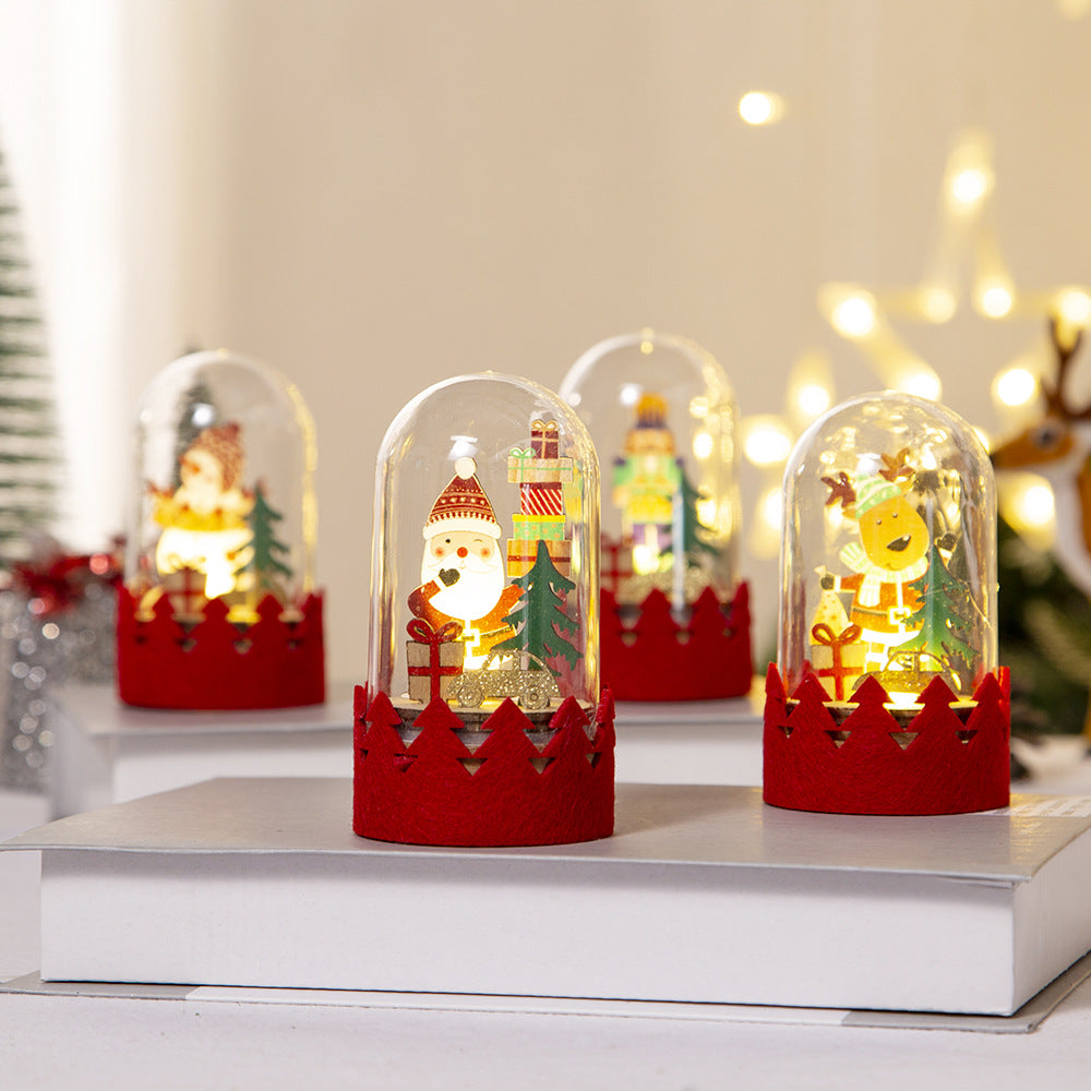 LED Wooden Santa Figurine Dome — Christmas Window Decor