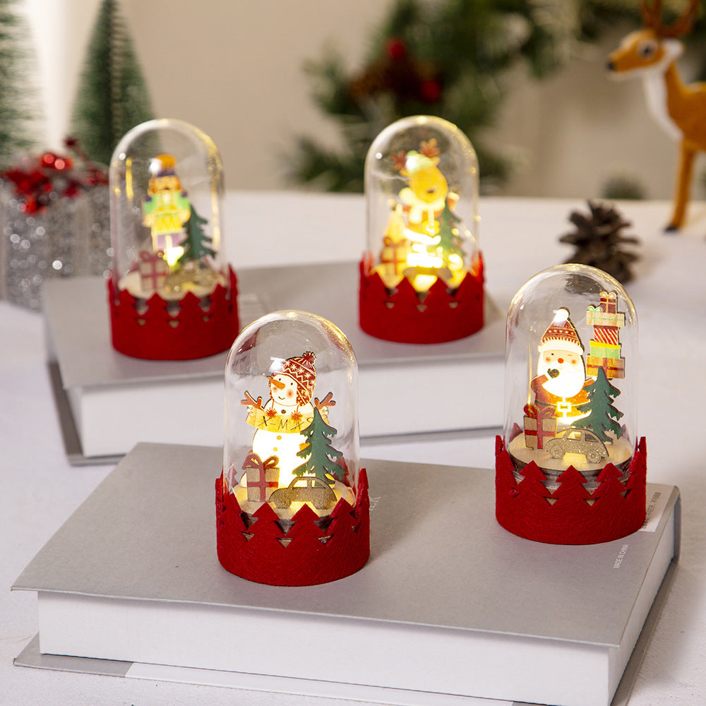 LED Wooden Santa Figurine Dome — Christmas Window Decor