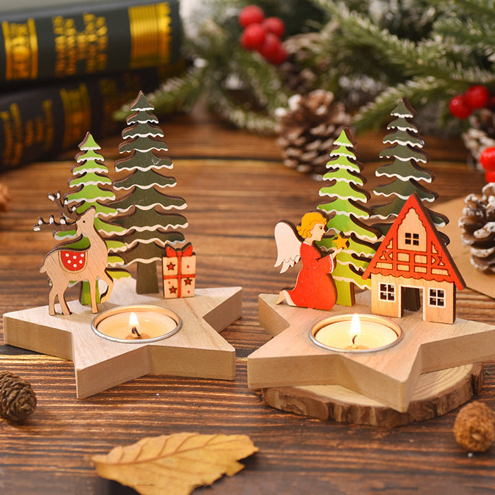 Christmas Wooden Candle Holder for Cozy Table Decor