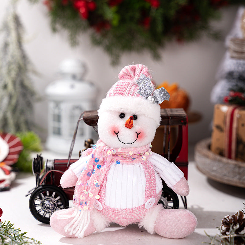 Pink Plush Christmas Ornaments Set of 3, Glitter Decor