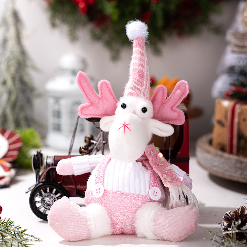 Pink Plush Christmas Ornaments Set of 3, Glitter Decor