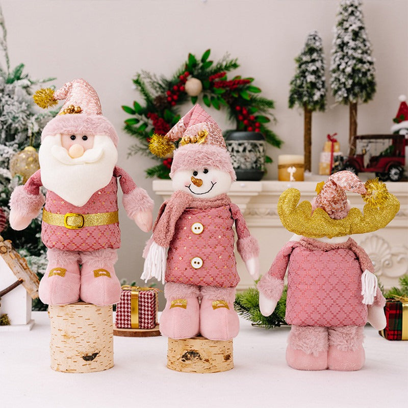 Pink Christmas Decoration Set – 3 Plush Holiday Dolls