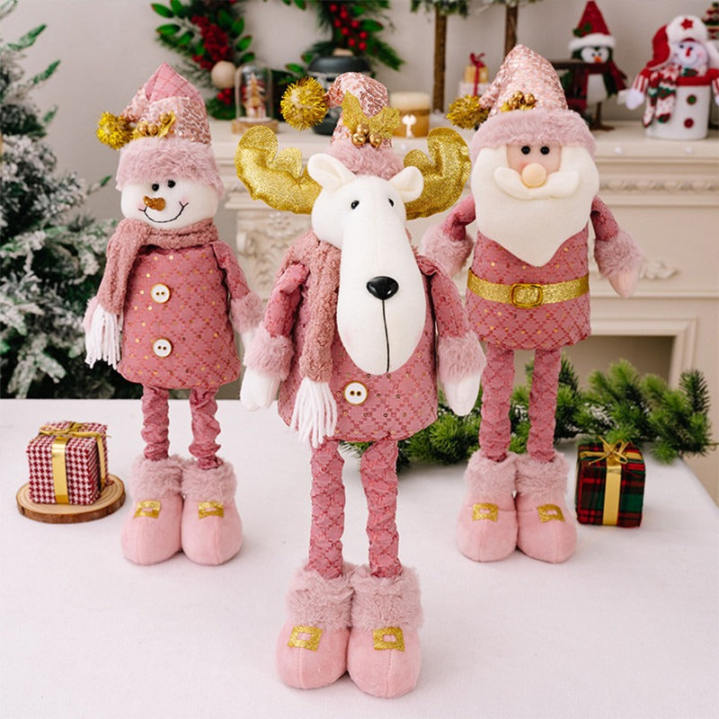 Pink Christmas Decoration Set – 3 Plush Holiday Dolls