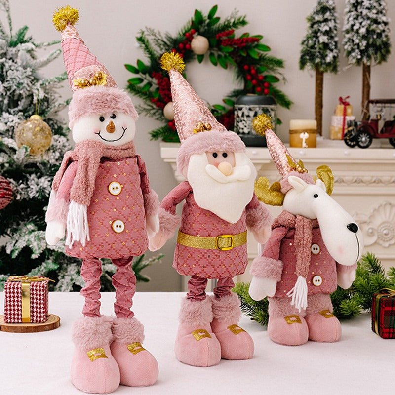 Pink Christmas Decoration Set – 3 Plush Holiday Dolls