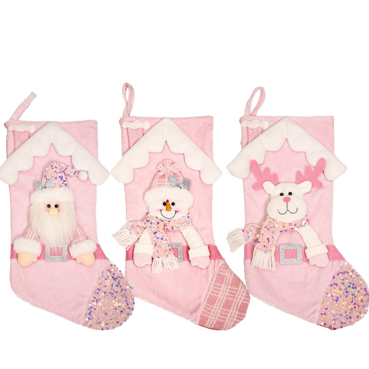 Pink Christmas Stocking With Sparkling Sequin Trim