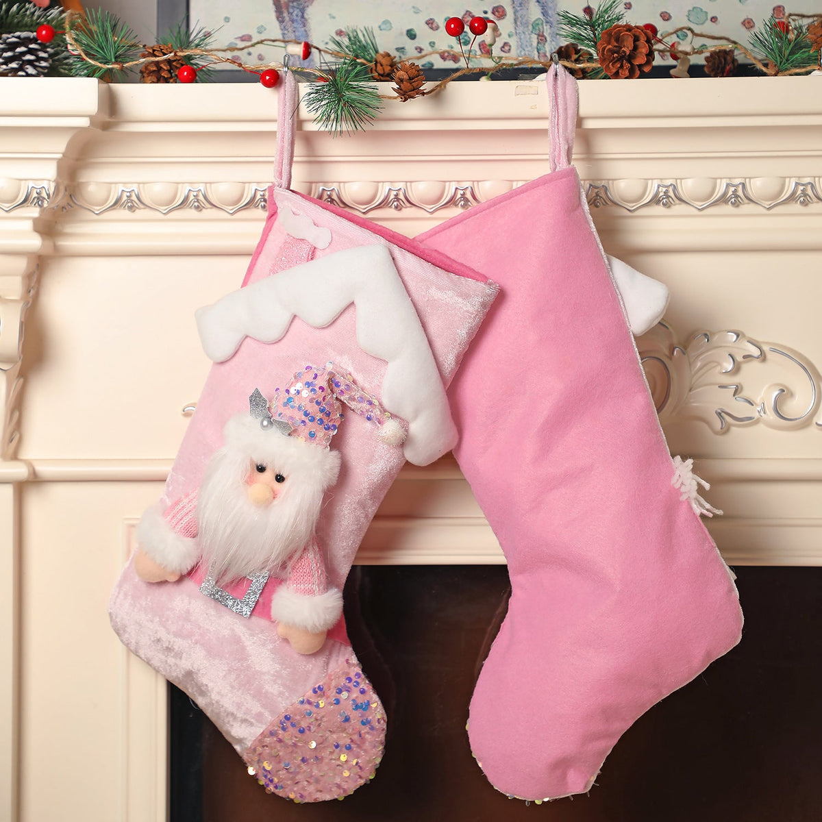 Pink Christmas Stocking With Sparkling Sequin Trim