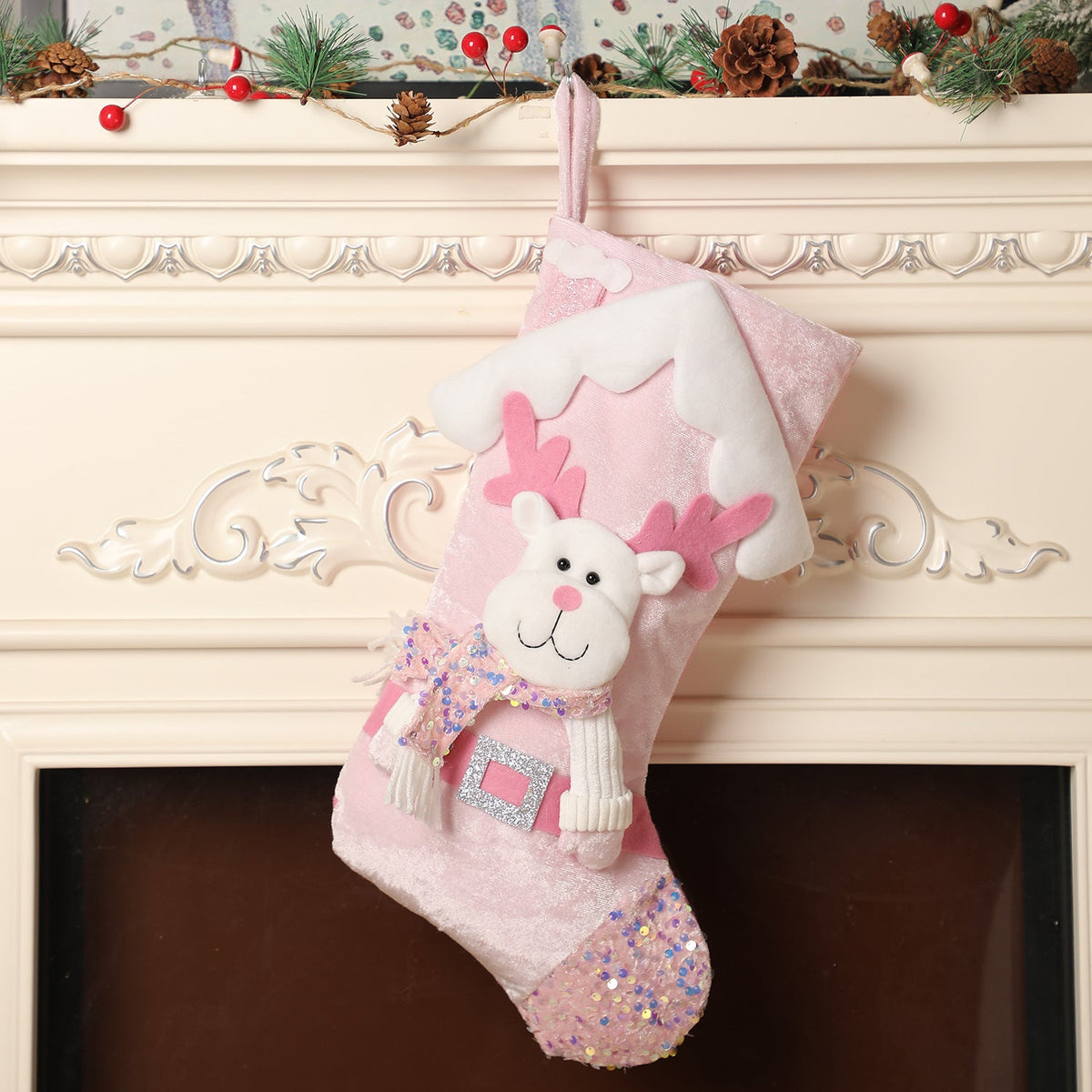 Pink Christmas Stocking With Sparkling Sequin Trim
