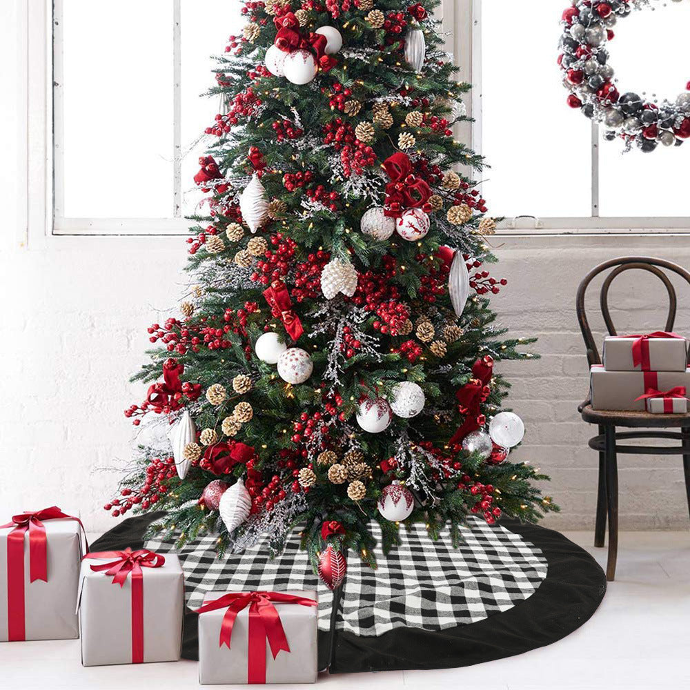 Christmas Tree Skirt 120cm Red Black Plaid Velvet Decor