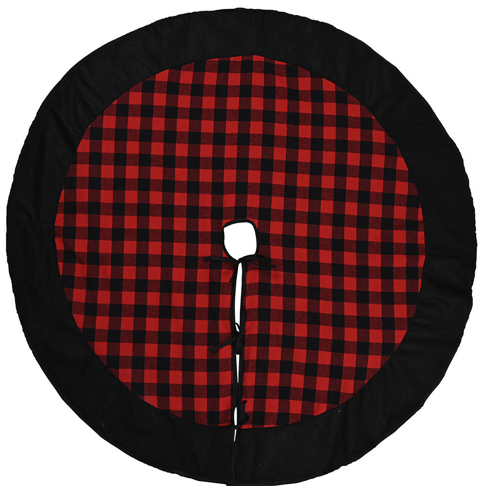 Christmas Tree Skirt 120cm Red Black Plaid Velvet Decor