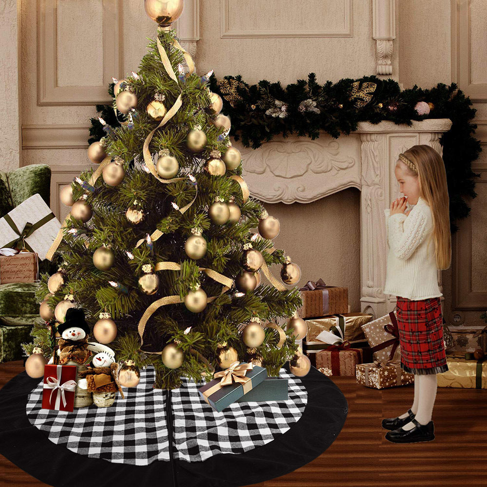 Christmas Tree Skirt 120cm Red Black Plaid Velvet Decor